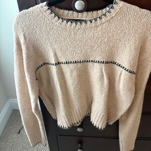 Size Small FORE Tan Sweater with Black Stitching